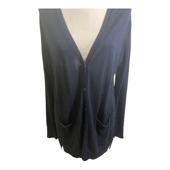 Joan Vass women’s new button front cardigan navy blue size Large. Neck style - Picture 2 of 12